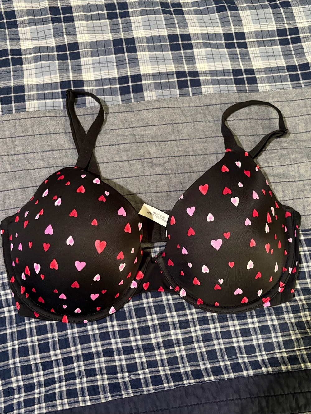 PINK Victoria's Secret Black Bra with Pink & Red Heart Print